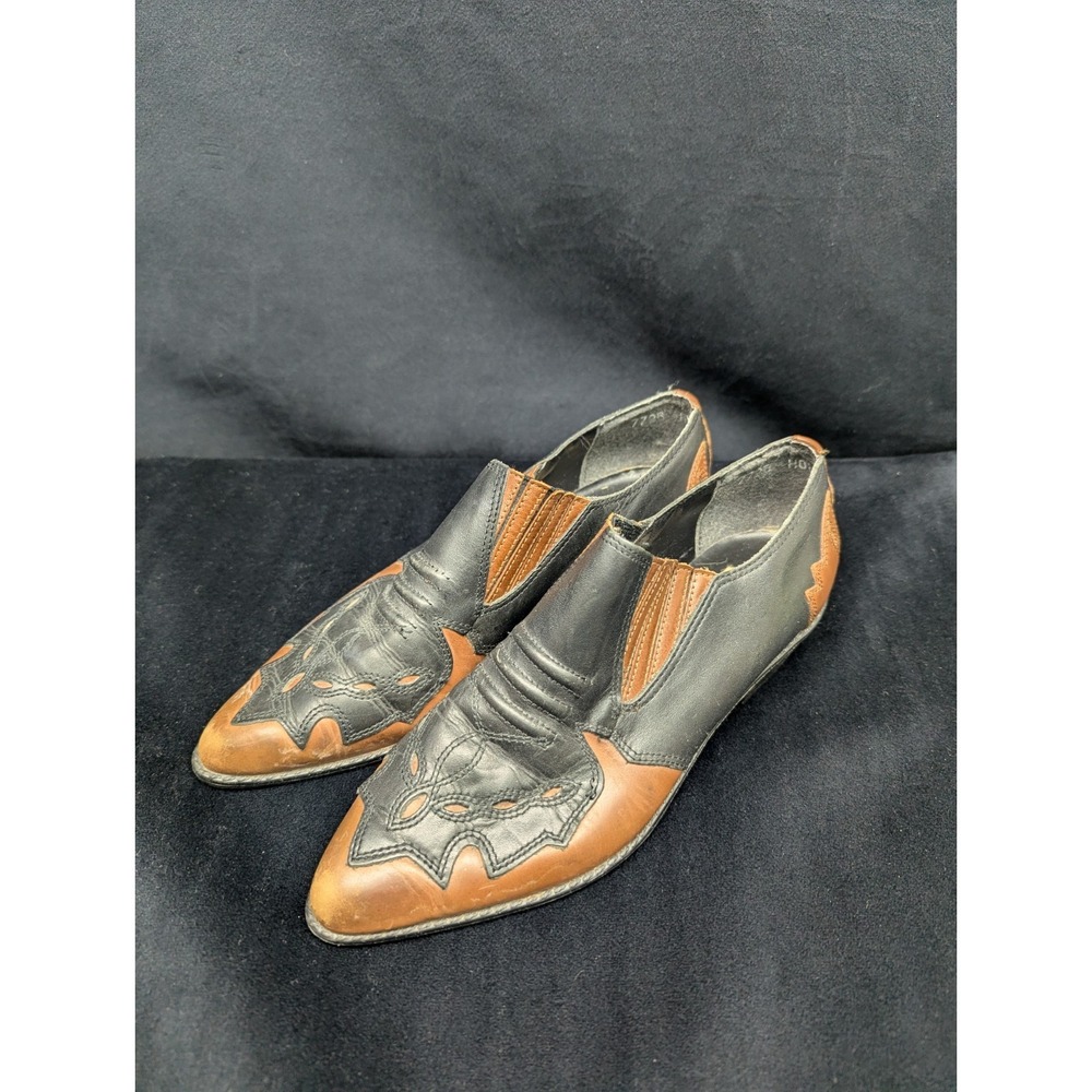 Mootsies Tootsies Houston Cowboy Leather Bootie Short Black & Brown Vintage 6.5